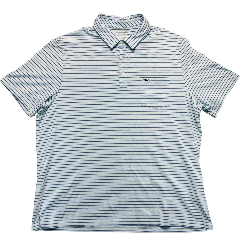 Vineyard Vines Mens Edgartown Polo Shirt XL Blue Striped Pima Cotton